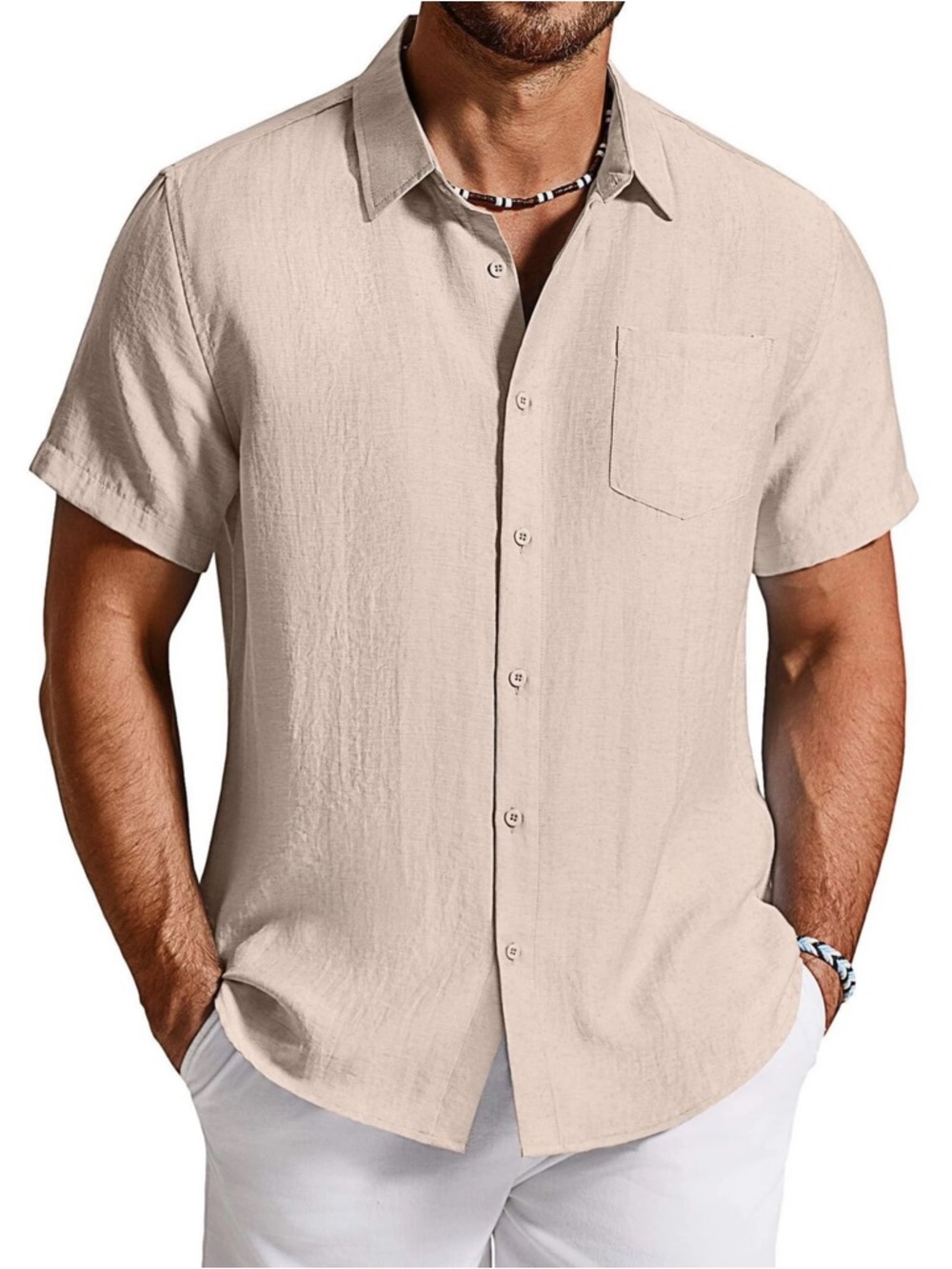 COOFANDY Linen Blend Button Front Shirt NWT Beige XXL